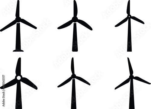 Wind Turbine Icons Representing Renewable Energy Sources and Sustainable Power Generation