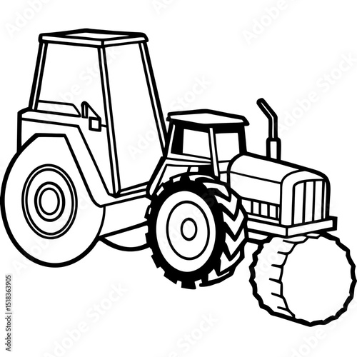 Flat Vector Tractor with Bale Loader – Simple Illustration on White