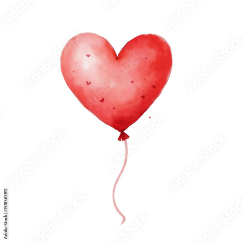Heart-Shaped Balloon in Watercolor Style