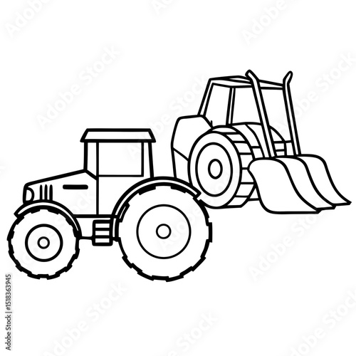 Flat Vector Tractor with Bale Loader – Simple Illustration on White