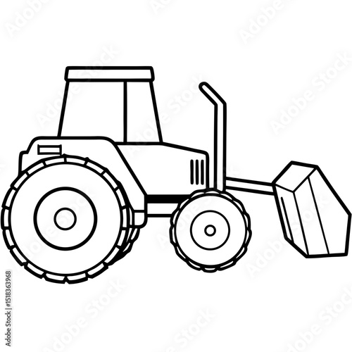 Flat Vector Tractor with Bale Loader – Simple Illustration on White