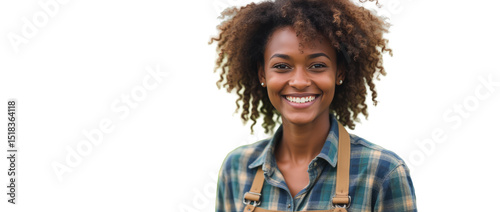 African-American Woman in a Farmer’s Apron with a Vegetable Farm in the Background