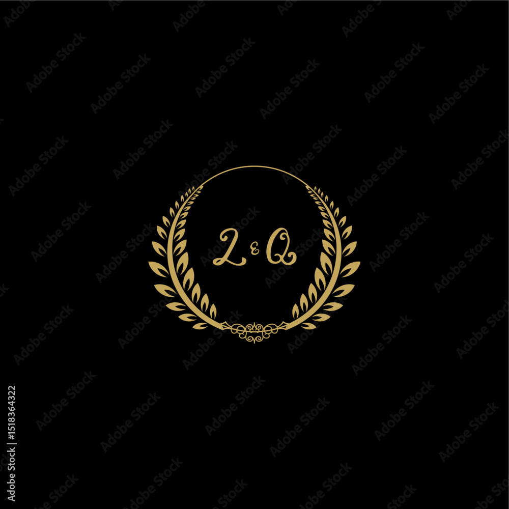 Naklejka premium LQ beautiful, feminine and elegant wedding monogram initial logo with circle floral gold