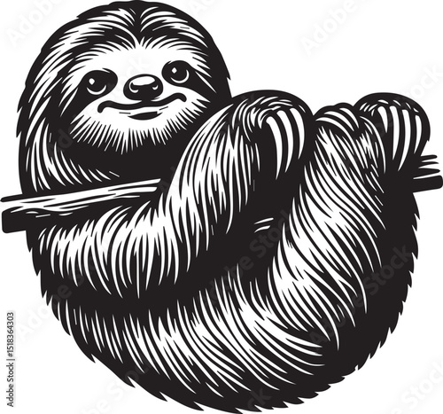 Black Line Art Sloth Svg