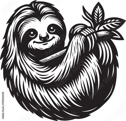 Black Line Art Sloth Svg