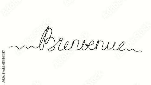 Welcome text in French. One line drawing doodle hand drawn. Video 4k  object illustration, minimalism hand drawn sketch design modern new