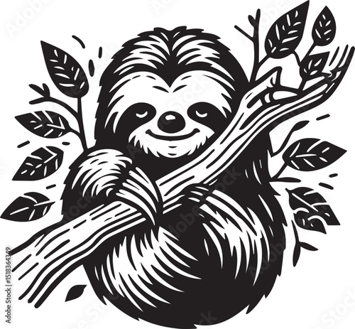 Black Line Art Sloth Svg