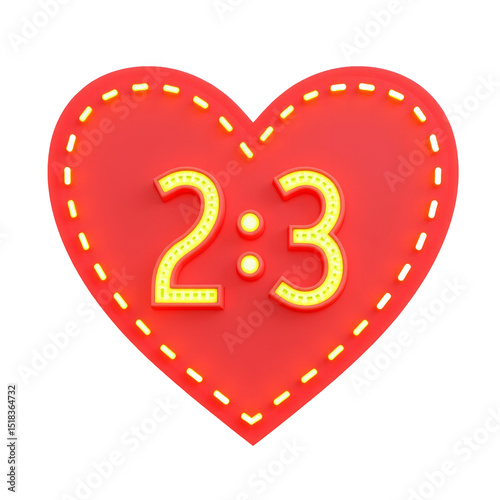Glowing Countdown Timer in the Shape of a Heart – A glowing countdown timer shaped like a heart, isolated on a white background, symbolizing love and anticipation.