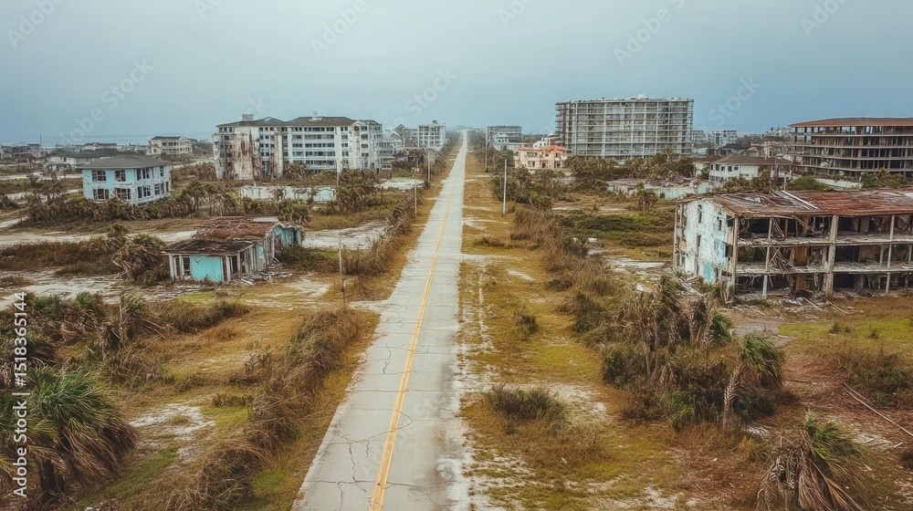 Coastal town after repeated storms destroy infrastructure, background wallpaper AI generated image Coastal town after repeated storms destroy infrastructure, background wallpaper AI generated image