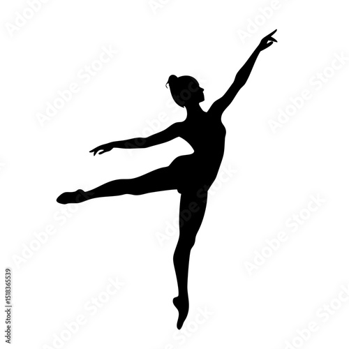 Ballet Dancer Silhouette in Graceful Pose, Elegant Female Ballerina Clipart, Pointe Dance Vector Art, Classical Ballet Performance Shape, Artistic Girl Ballet Illustration, Dance Motion Graphic


