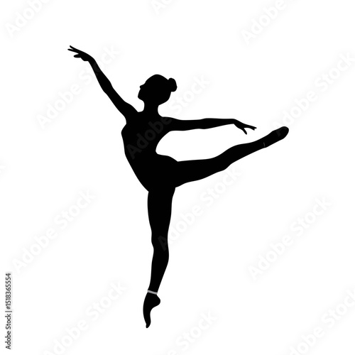Ballet Dancer Silhouette in Graceful Pose, Elegant Female Ballerina Clipart, Pointe Dance Vector Art, Classical Ballet Performance Shape, Artistic Girl Ballet Illustration, Dance Motion Graphic

