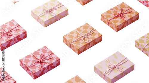 Gift Boxes Woven into a Checkerboard Pattern Alternating Between Red, Gold, and Pastel Pink Wrapping