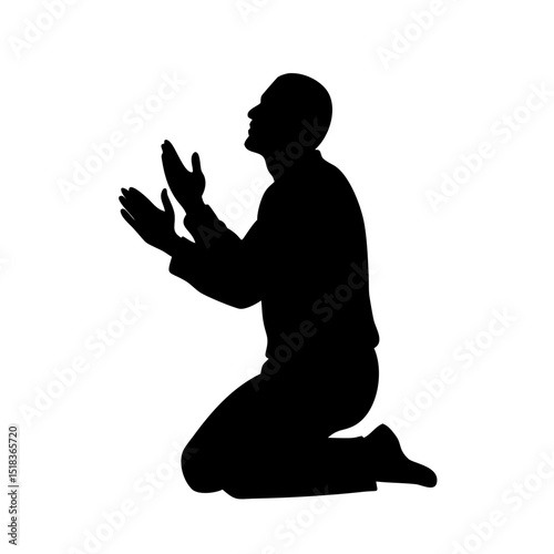 Prayer Silhouette SVG, Kneeling Man Clipart, Worship Silhouette PNG, Faith Clip Art for Cricut, Christian Prayer Cut File, Inspirational Faith Design, Worship Vector, Man Raising Hands Outline


