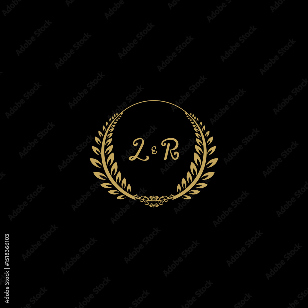 Fototapeta premium LR beautiful, feminine and elegant wedding monogram initial logo with circle floral gold