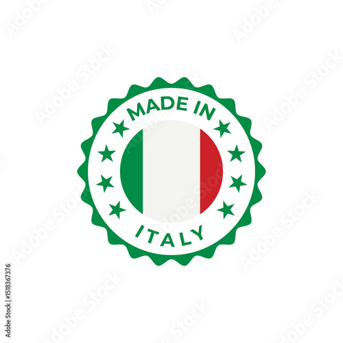 Made in Italy transparent label with flag and badge design	