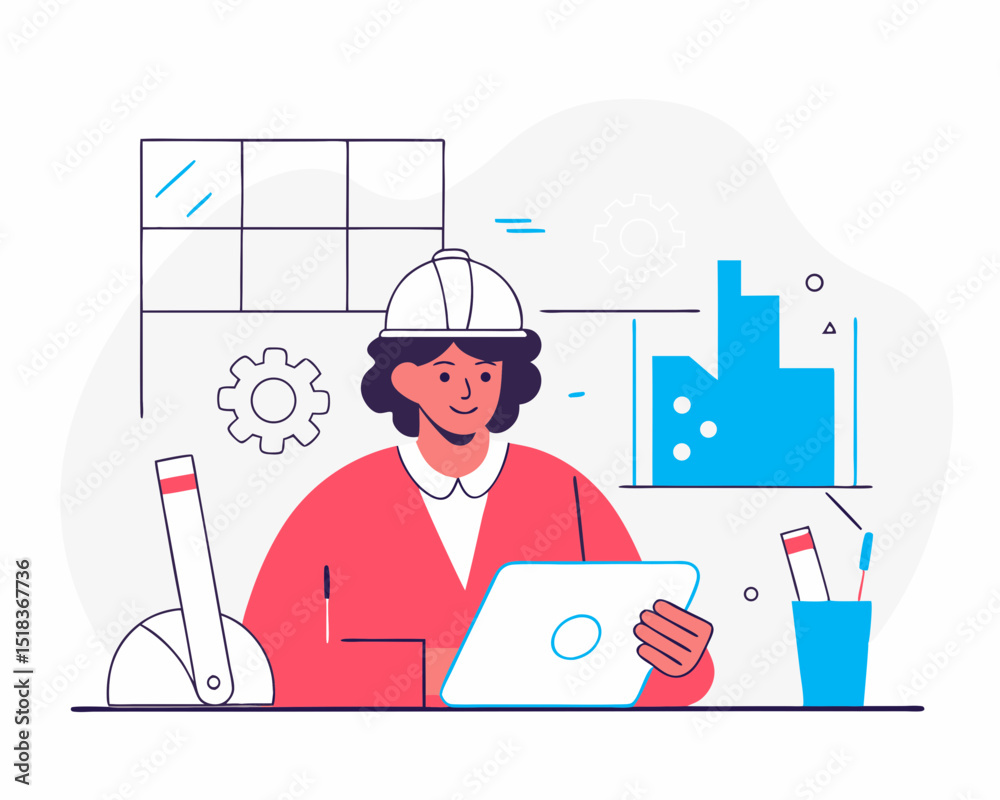 A focused engineer designs a bridge, her face sharp with determination. A sleek, professional design. A focused engineer designs a bridge, her face sharp with determination. A sleek, professional design.