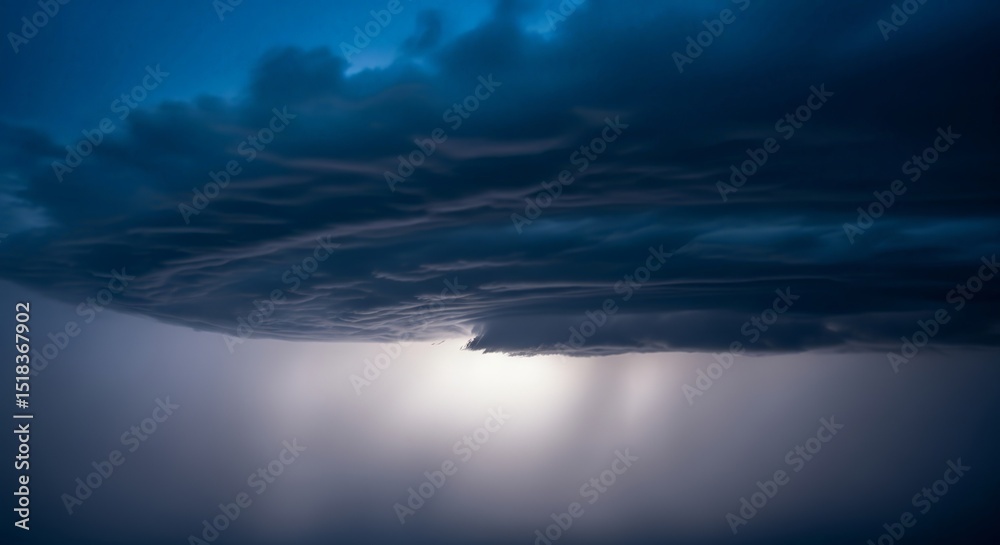 Fototapeta premium Brooding storm clouds gather, their dark forms contrasting with the faint, ethereal glow below them.