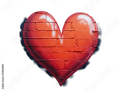 Vibrant Heart-Shaped Graffiti on an Urban Brick Wall Featuring Bright Colors and Abstract Patterns
