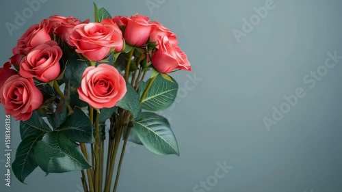 Wallpaper Mural Elegant bouquet of red roses with green leaves against a soft grey background, creating a romantic and serene floral arrangement Torontodigital.ca