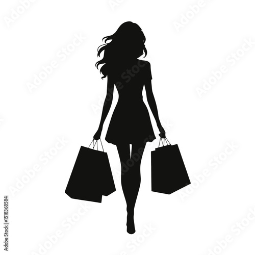 A silhouette of a woman walking confidently with shopping bags in both hands suggests a sense of fashion and style