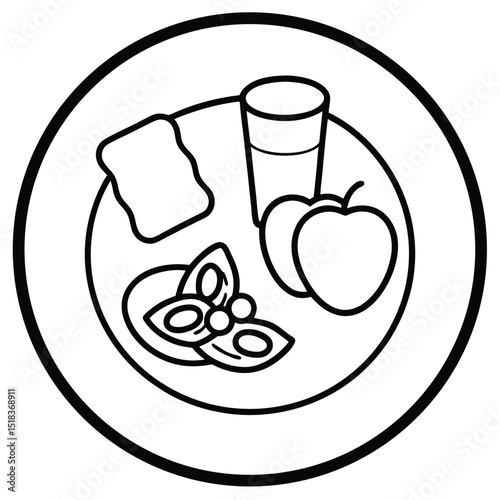 Healthy Breakfast Plate line art vector illustration of a glass of juice
