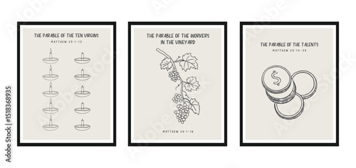  Christian Line Symbols Sketch Posters, Religion Hand Drawn Art, Biblical symbols, biblical parables