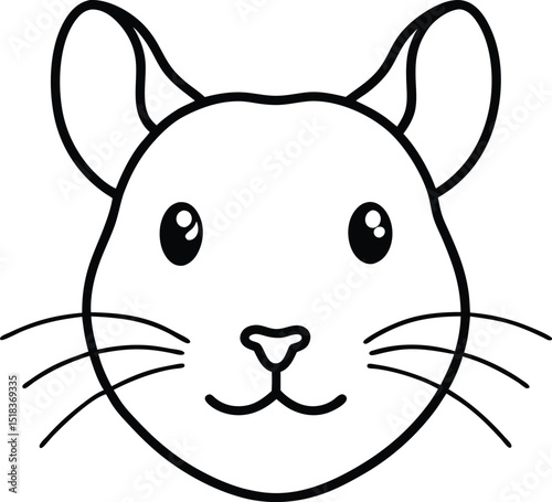 Adorable Chinchilla Face Line Art Illustration of a Cute Rodent
