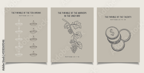  Christian Line Symbols Sketch Posters, Religion Hand Drawn Art, Biblical symbols, biblical parables