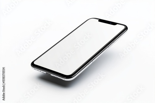 Angled Smartphone with Blank Screen and Shadow on White Background