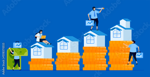 Illustration showing growth of investment and assets in the mortgage market for saving and investment purposes, designed for mortgage platforms, finance blogs, and investment sites