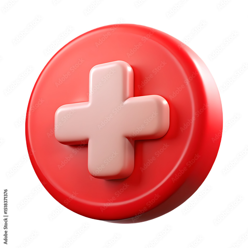 Obraz premium red cross icon 3D object on a transparent background