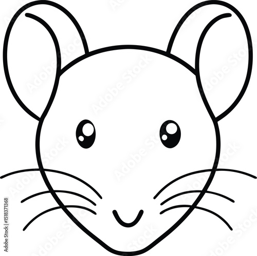 Adorable Mouse Face Simple Line Drawing Illustration
