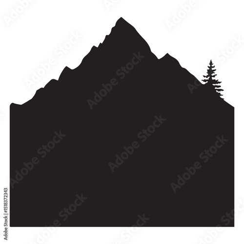 "Mountain range silhouette in flat vector style on a white background. Great for outdoor themes, adventure graphics, and nature-inspired designs."
