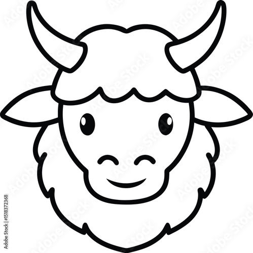Adorable Cartoon Yak Head Illustration Line Art Design