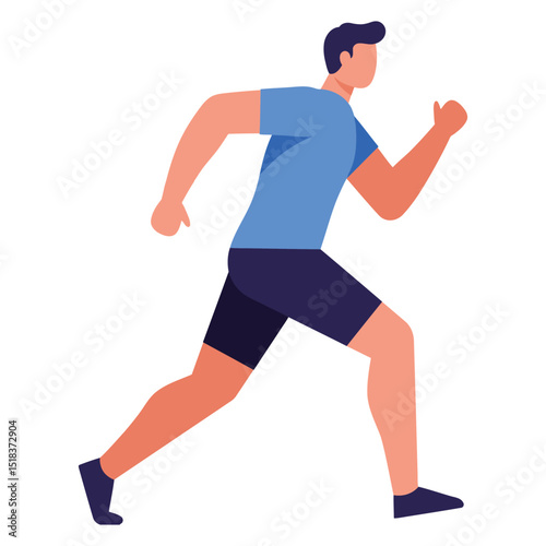 Flat Design Male Jogger Vector Illustration, Man Running for Fitness, Exercise, Sport, and Active Lifestyle Concepts