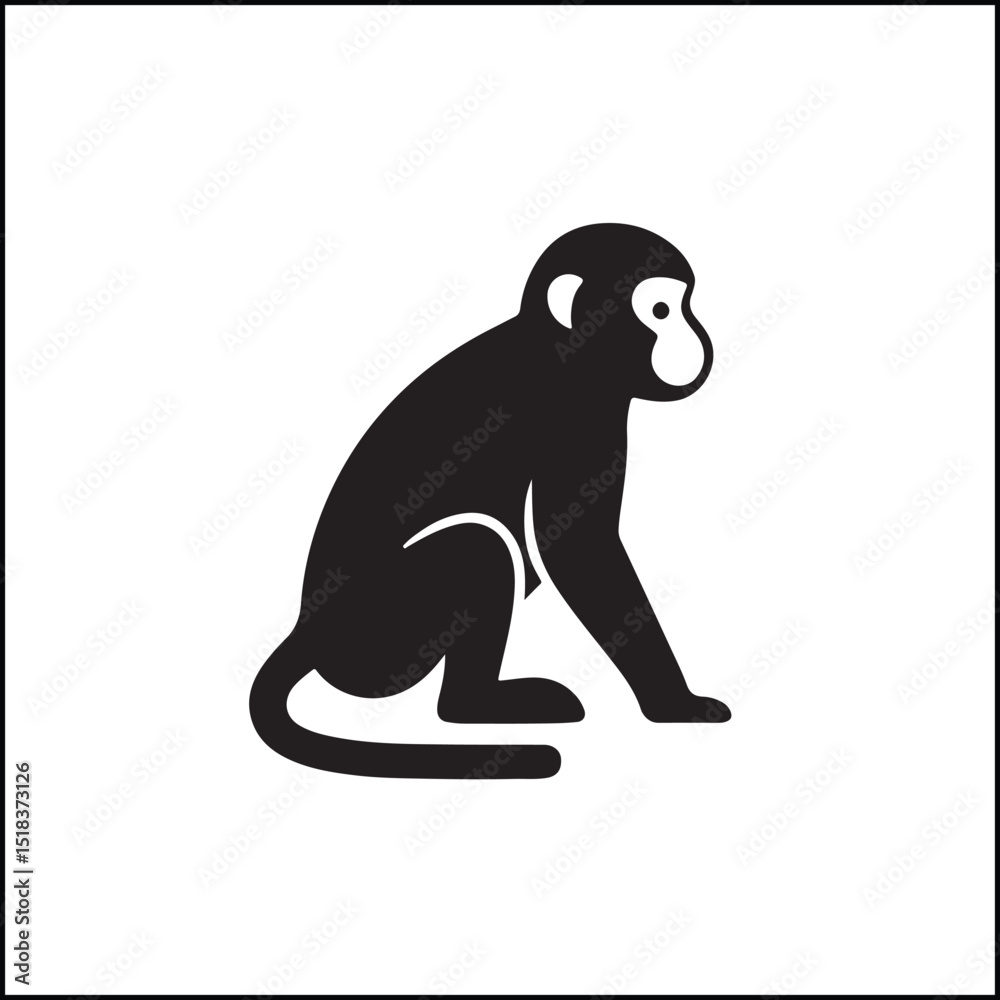 Obraz premium Monkey Silhouette Black On White Vector