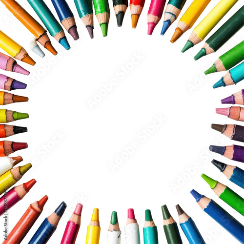 Colorful wax crayons set for preschool back to school theme with blank area, playful collection of wax crayons for preschoolers, isolated on transparent background