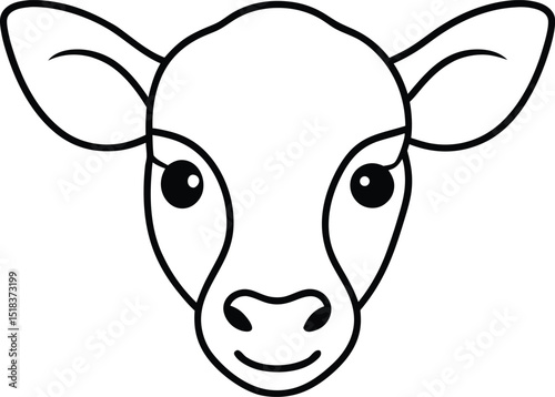 Adorable Calf Line Art Simple, Cute Cow Head Illustration