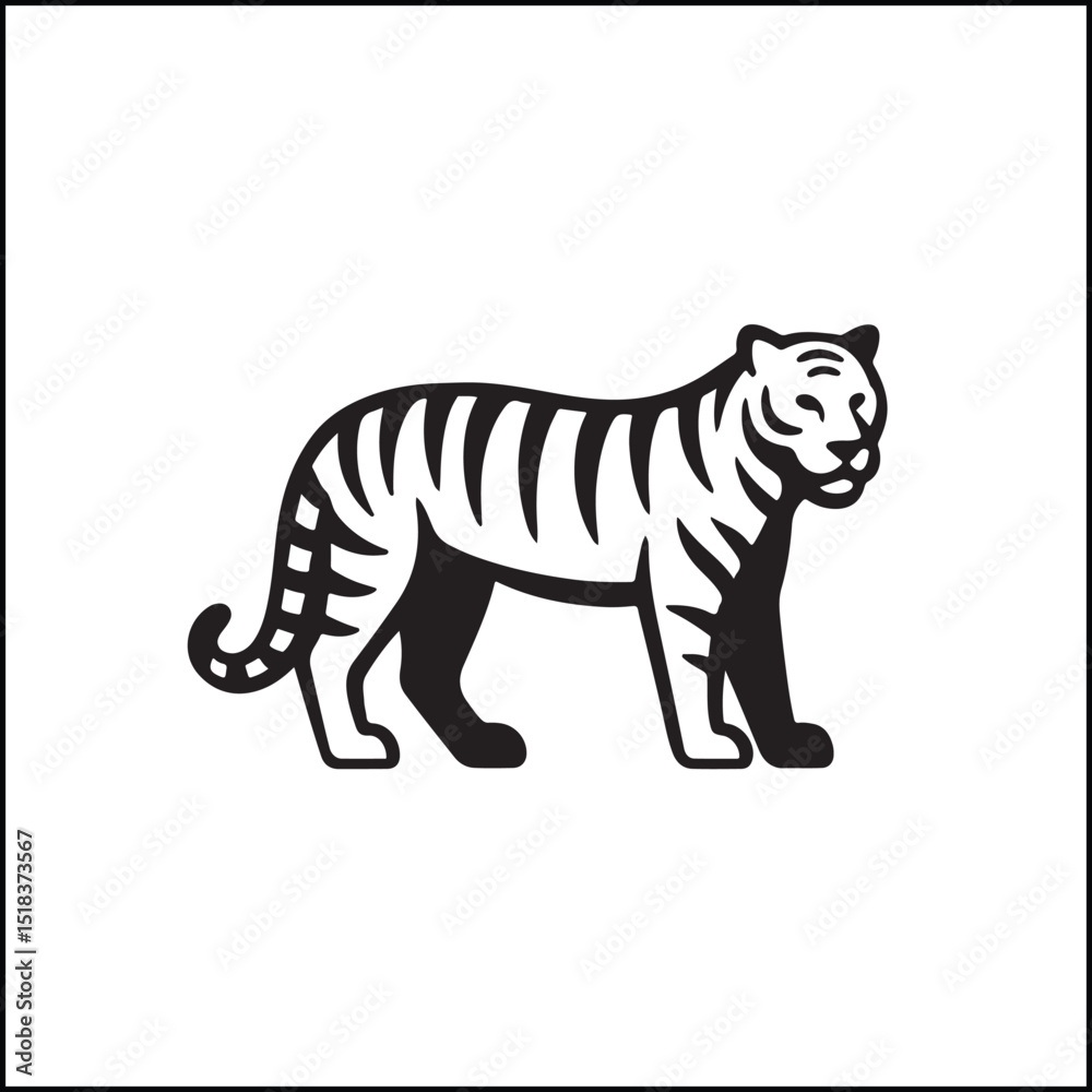 Fototapeta premium Tiger Black Silhouette Clean Flat Vector