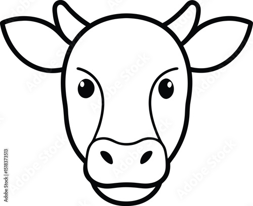 Adorable Cow Face Line Art Simple Cow Illustration, Farm Animal Drawing