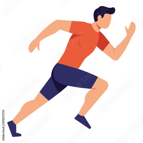 Flat Design Male Runner Vector Illustration, Man Jogging, Sprinting, or Exercising for Fitness, Sport, and Active Lifestyle Concepts