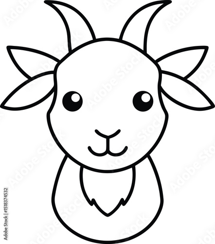 Adorable Cartoon Goat Illustration Line Art Design of a Cute Goat