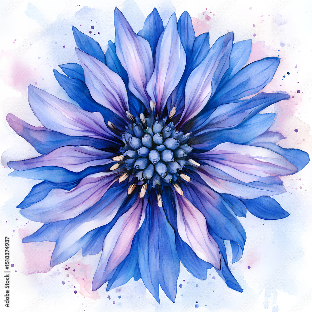 Obraz premium Blue and Purple cornflower, close up view from the top, background, backdrop, wallpaper