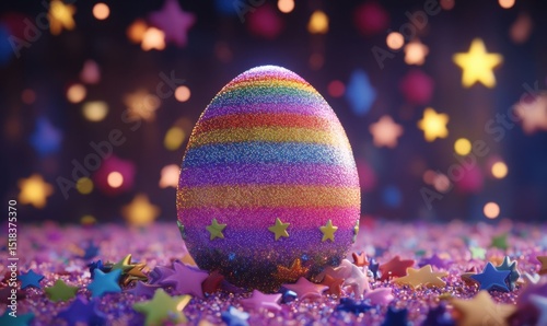 Sparkling Rainbow Easter Egg on Starry Background