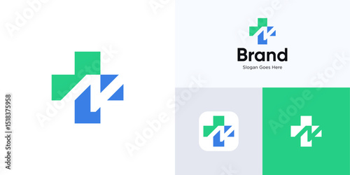 Plus sign with letter N in negative space, logo icon design vector illustration element editable, Simple modern symbol cross mark combination with initial alphabet for brand identity, business company