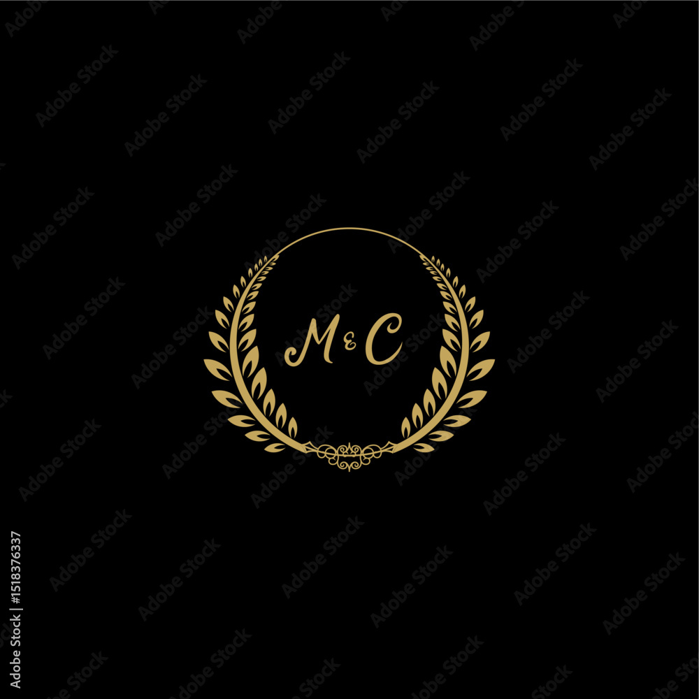 Naklejka premium MC beautiful feminine and elegant wedding monogram initial logo with circle floral gold