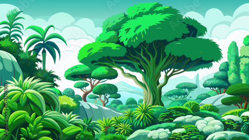 Vector illustration of various green trees, bushes, and shrubs ideal for landscape design plans, architectural sketches, and environmental layout concepts