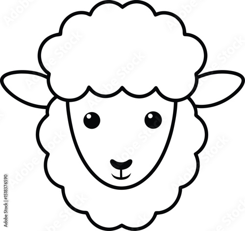 Adorable Cartoon Sheep Face Simple Line Art Illustration