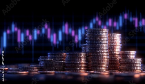 A 3D background with exchange is the setting for a business graph that represents the relationship between finance, currency trade, growth, financial investment, stock market charts, and the global photo