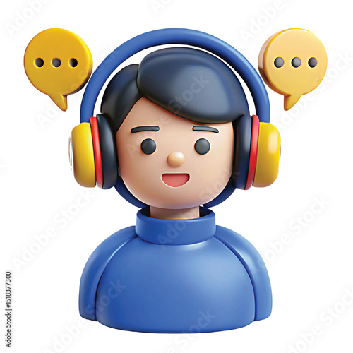 Modern 3D Customer Support Avatar: Online Communication Icon